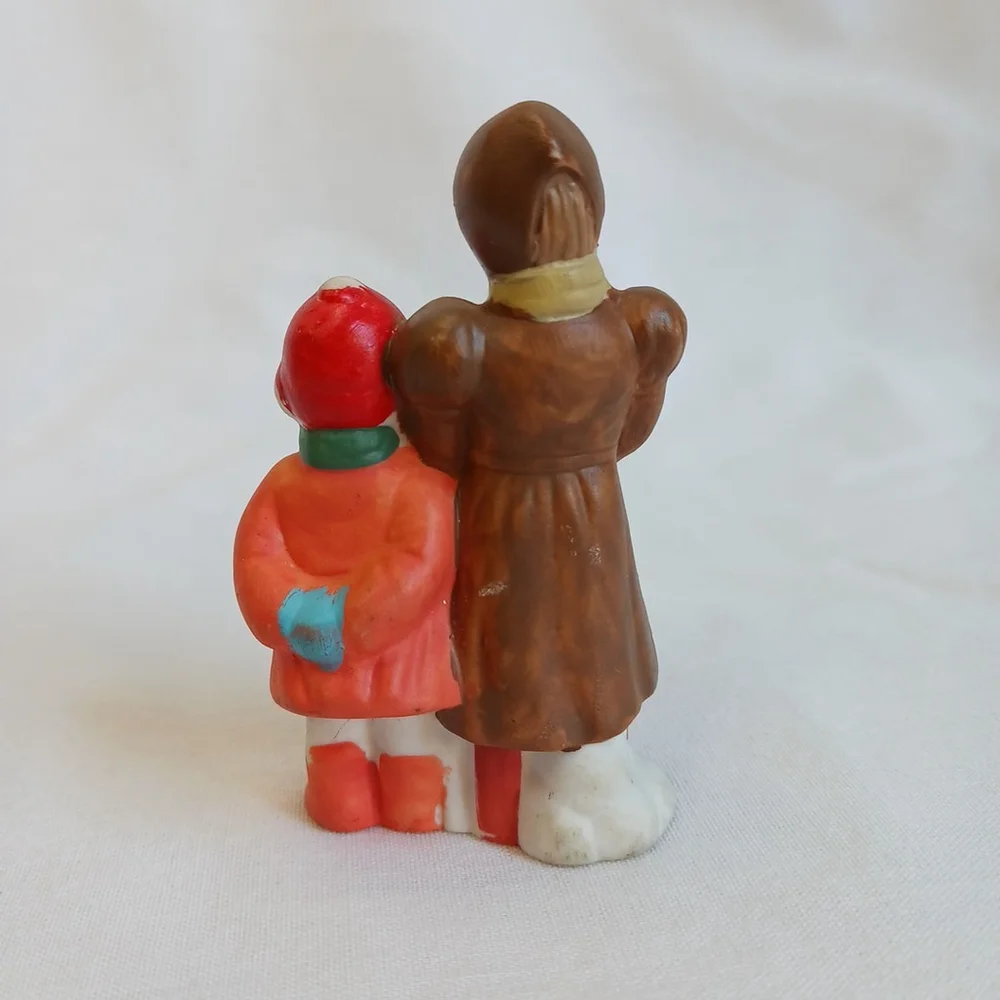 Vintage Christmas Village Lady and Child Figurine 3 Inch